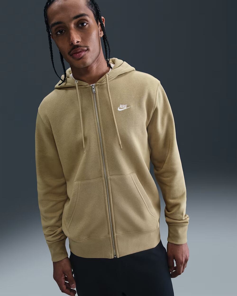 NEW Nike Club Men's Full-Zip Fleece Hoodie Parachute Beige FN3861-297 Size M